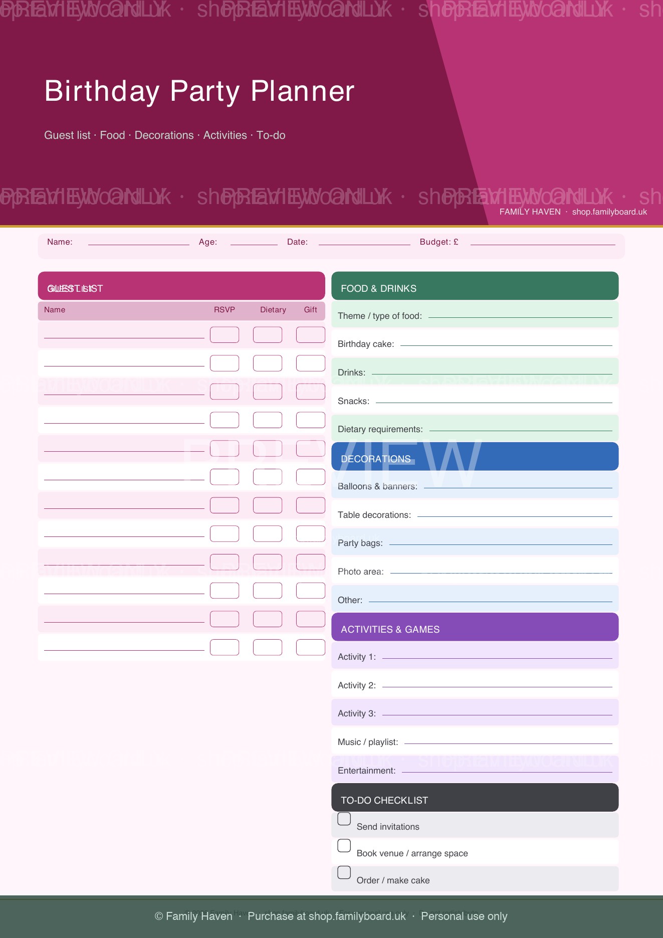 Birthday Party Planner — preview