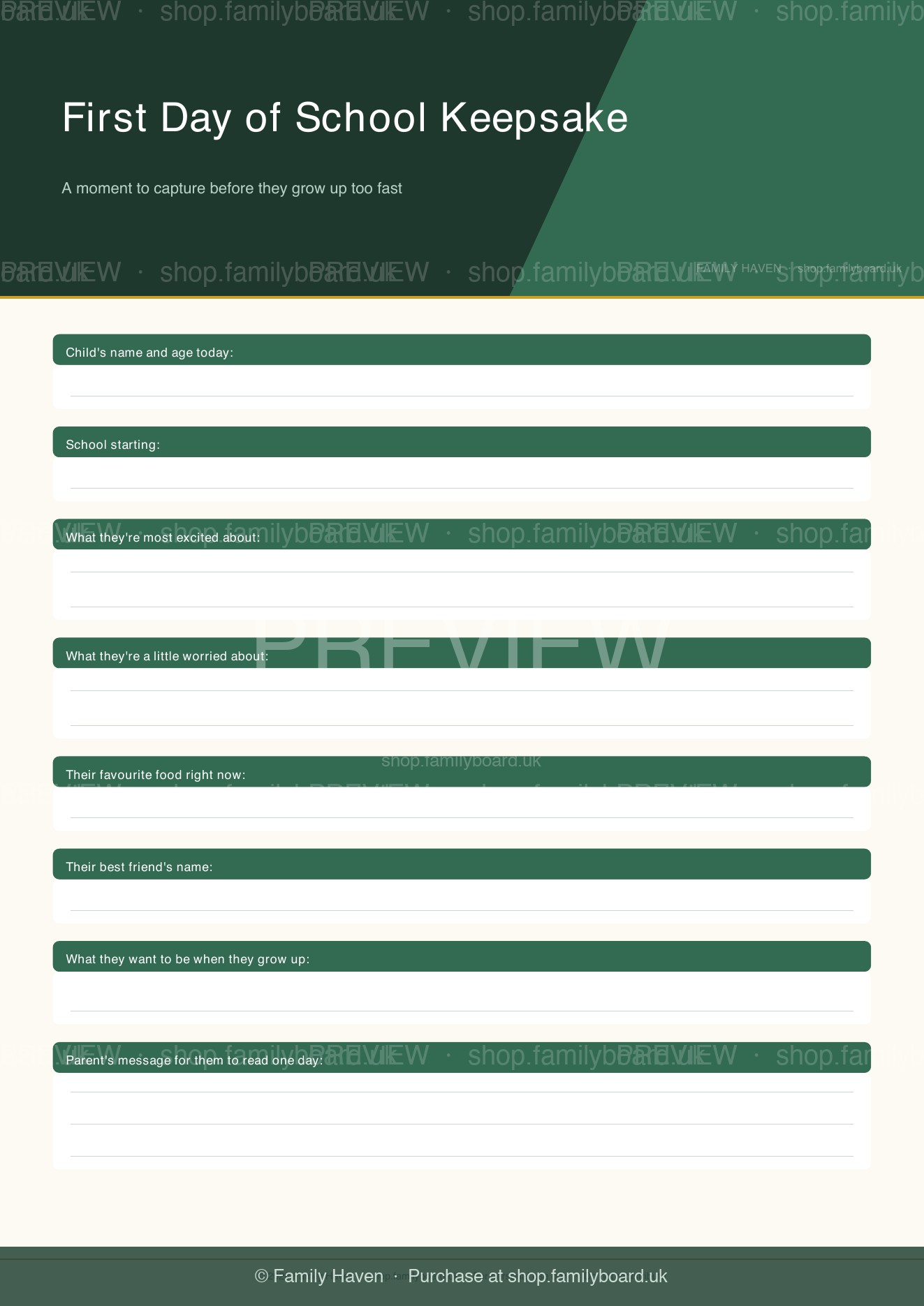 First Day of School Keepsake