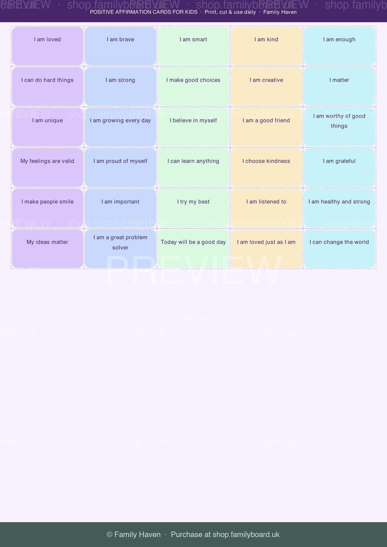 Kids Positive Affirmation Cards — preview