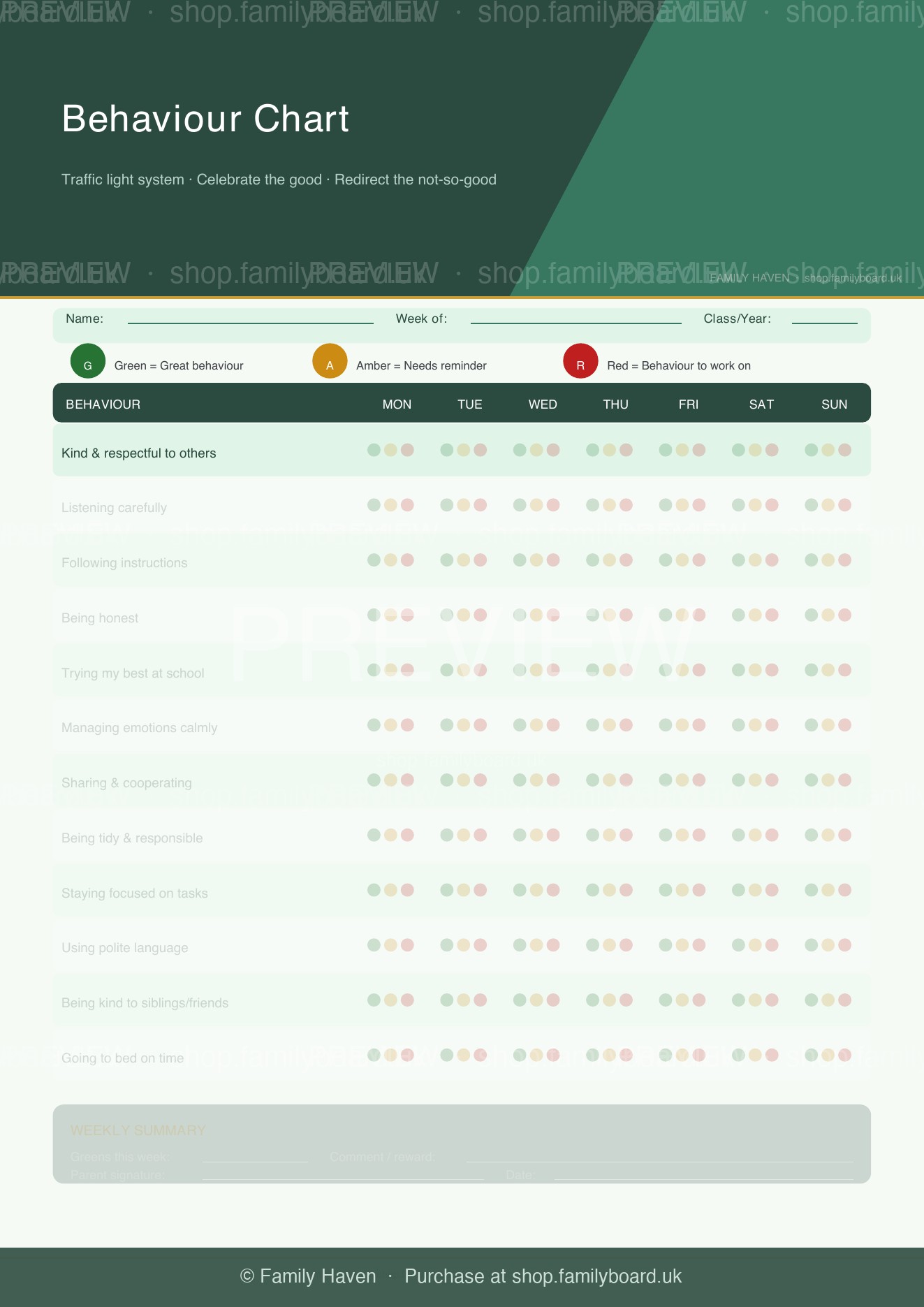 Kids Behaviour & Feelings Chart — preview