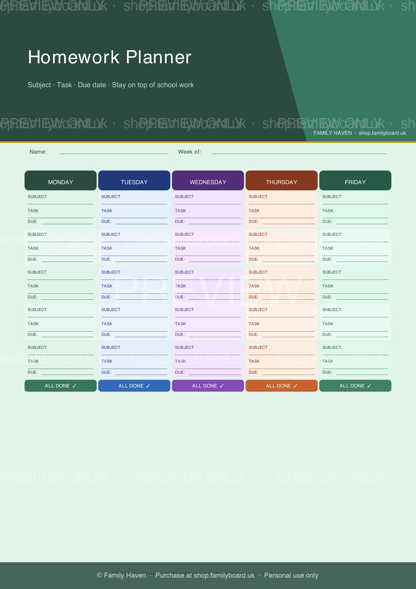 Kids Homework Planner
