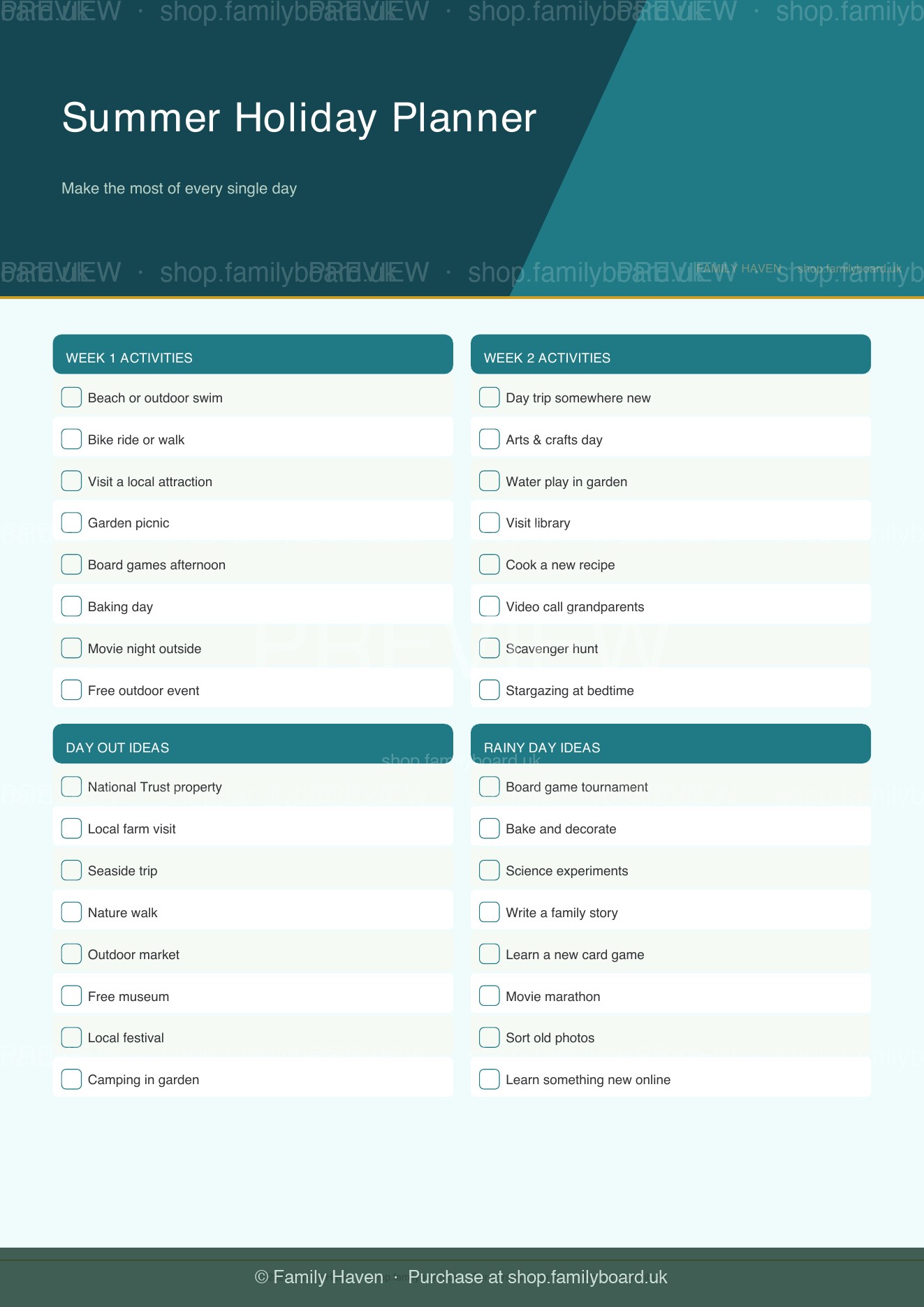 Summer Holiday Planner